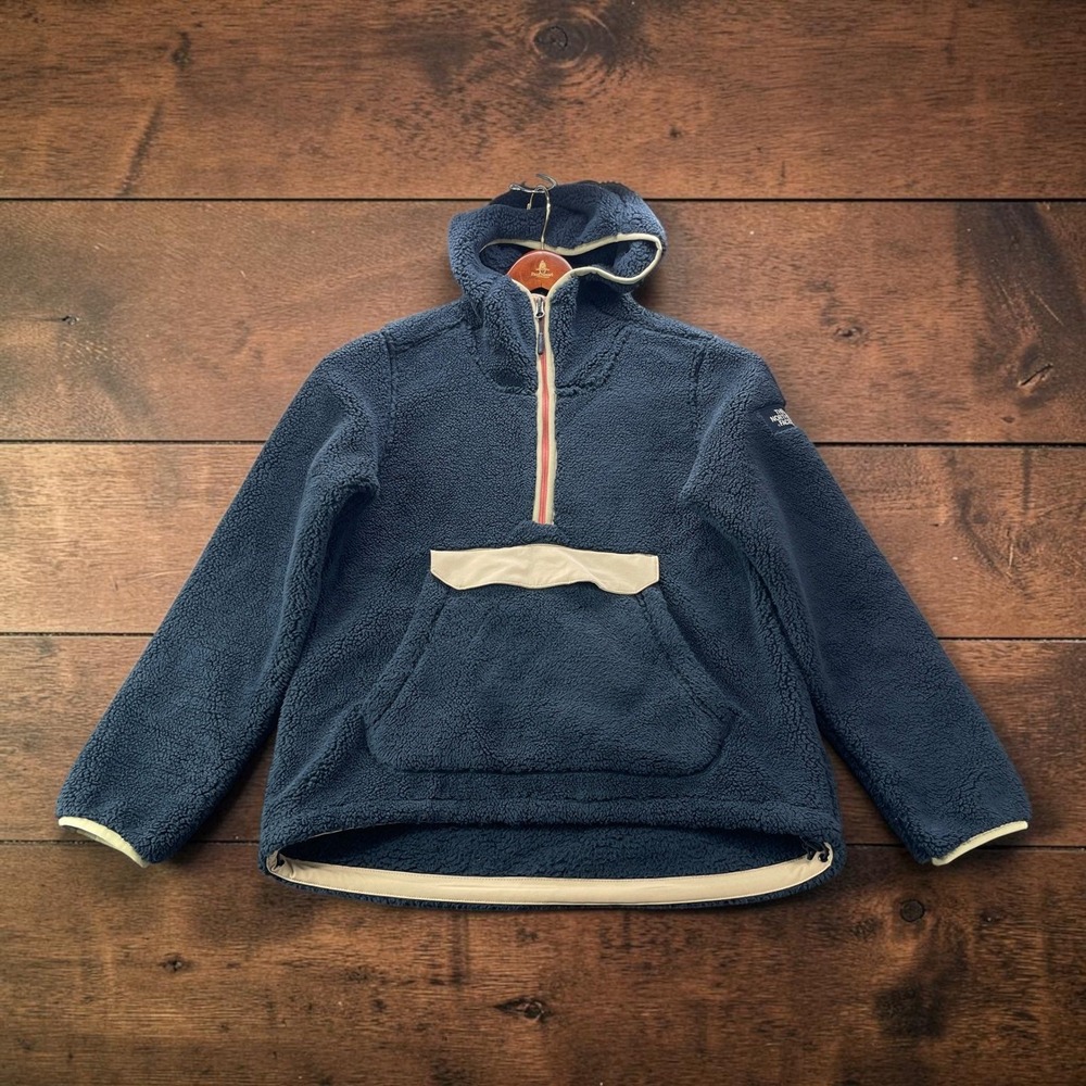 The North Face Womens Sherpa Fleece Half Zip Pullover Hoodie Navy Blue Size M
